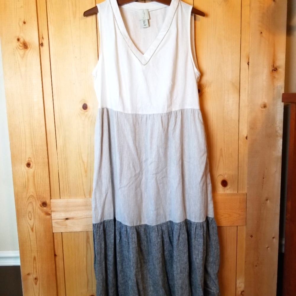 Joie Linen Blend Color Block Sleeveless Maxi Dress